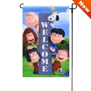 SNOOPY PEANUTS CHARLIE BROWN Garden Flag WELCOME ! 12" X 18" NIP
